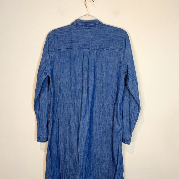Old Navy L Blue Jean Long Sleeve 1/2 Button Up Knee Length Shirt Dress Sz Large - Picture 4 of 9